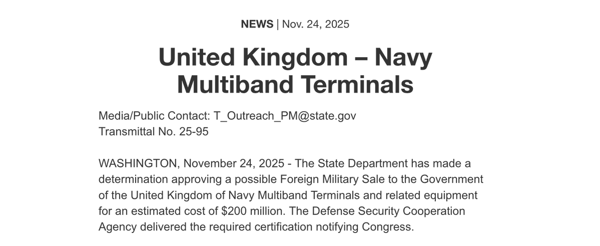 State Dept clears $200m Navy communications sale to UK for Dreadnought submarines. Britain bolsters secure command and control with 8 Advanced Extremely High Frequency multiband terminals approved for Royal Navy fleet